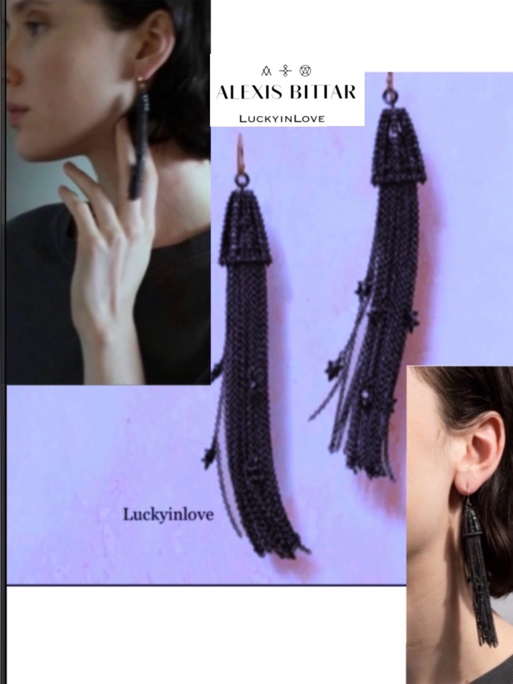 ALEXIS BITTAR • New Gunmetal Black Noire Crystal Cascading Tassel Wire Earrings